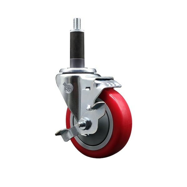 4'' Red Poly Swivel 1'' Expanding Stem Caster with Brake